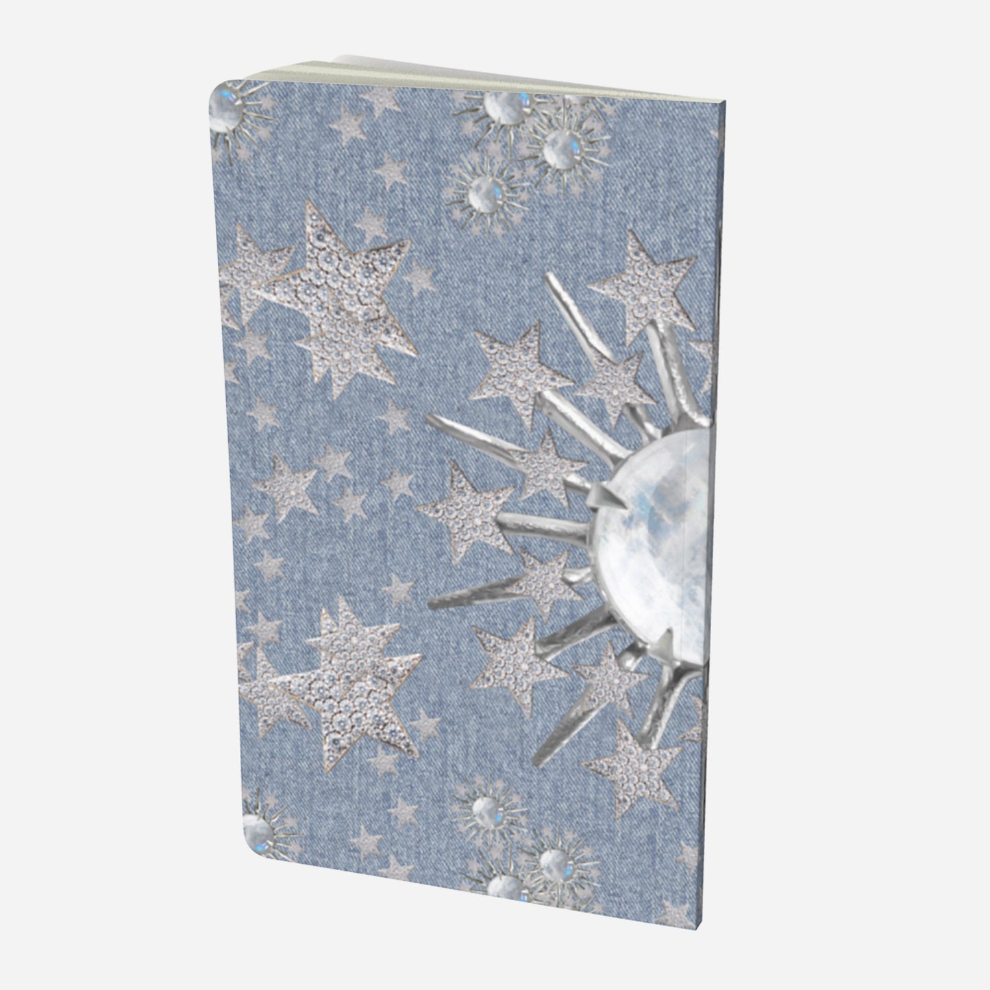 Moonstone and Stars Chambray Denim Look Small Notebook 5"x 8.25"