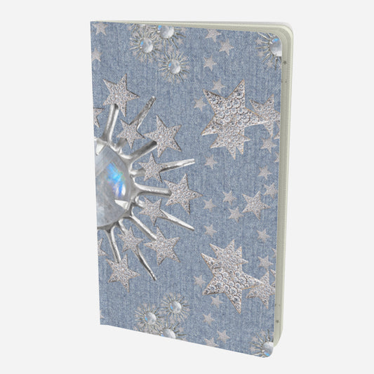 Moonstone and Stars Chambray Denim Look Small Notebook 5"x 8.25"