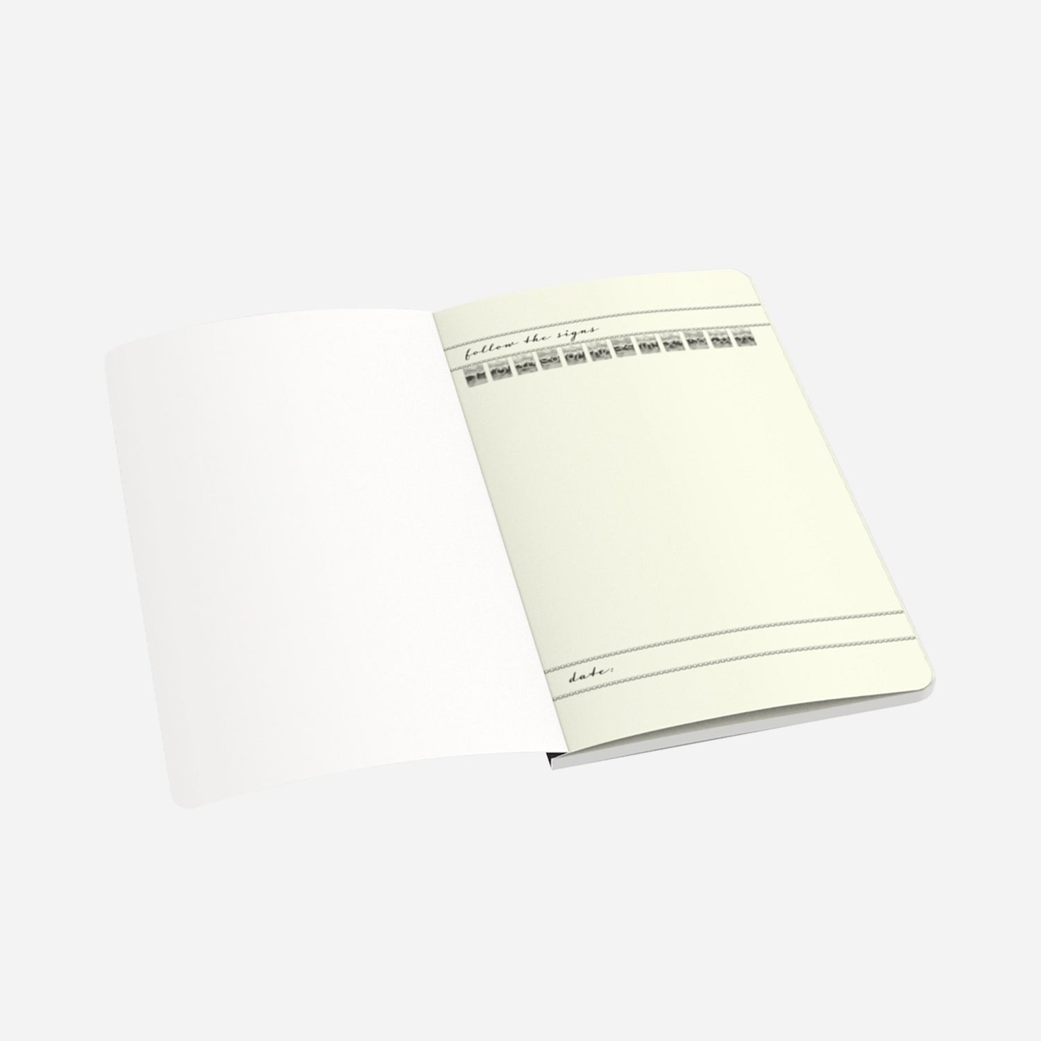 first page of small notebook with follow the signs date and zodiac tags and chain borders on the top and bottom of the page